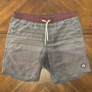 Vuori Mens Swim Trunks Board Shorts Heathered Stripe Gray Drawstring Size M |J1